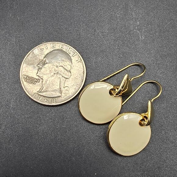 AAI Cream Enamel Earring Geometric Gold Tone Dangle Drop - Picture 5 of 6